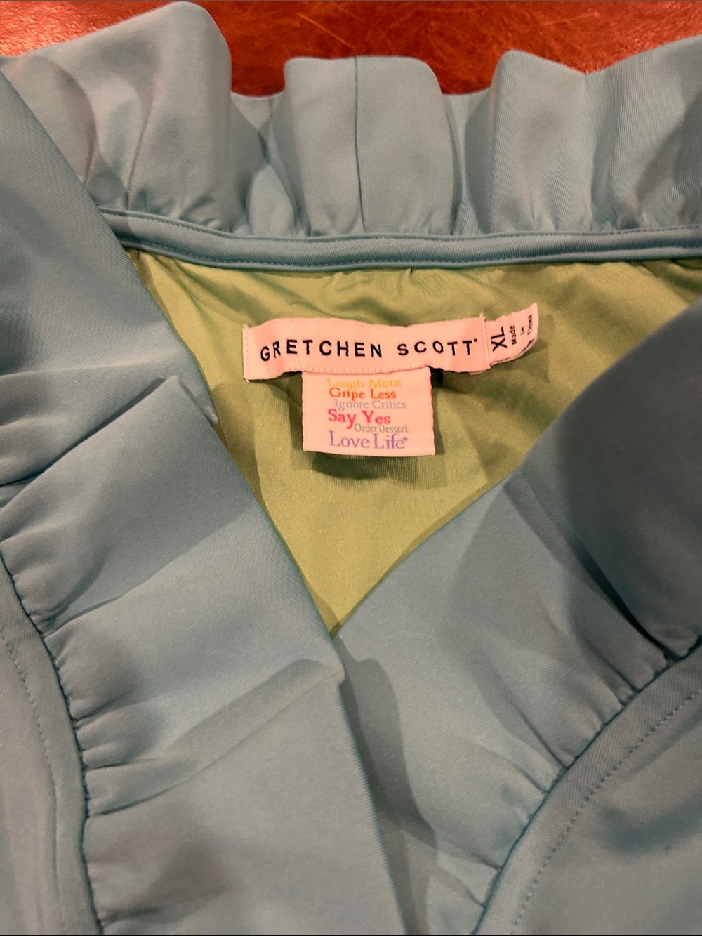 Gretchen Scott Designs Light Blue Ruffle Neck Shell - Picture 2 of 5